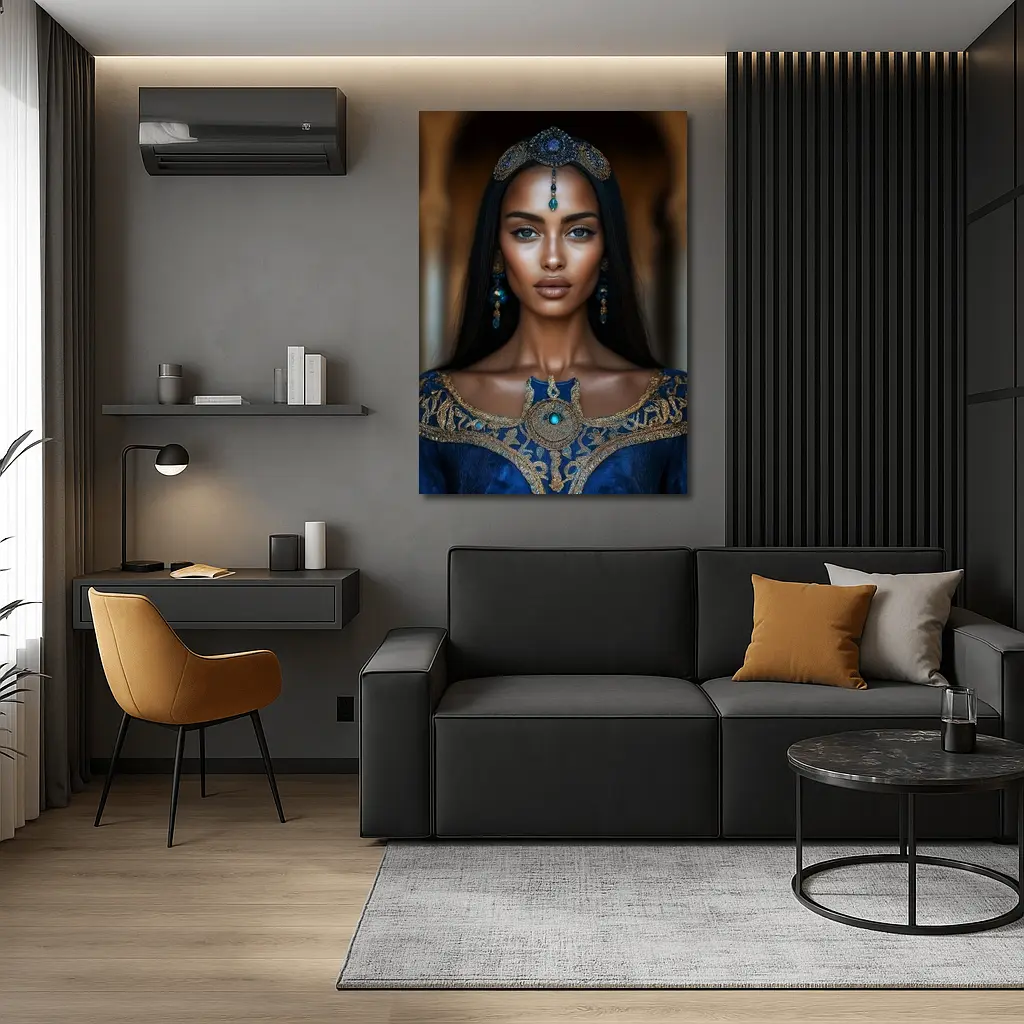 Royal Woman Blue Gold Arabian Palace Portrait – Wall Art