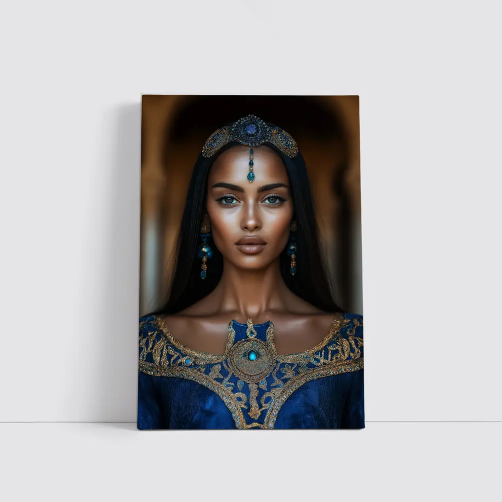 Royal Woman Blue Gold Arabian Palace Portrait – Wall Art