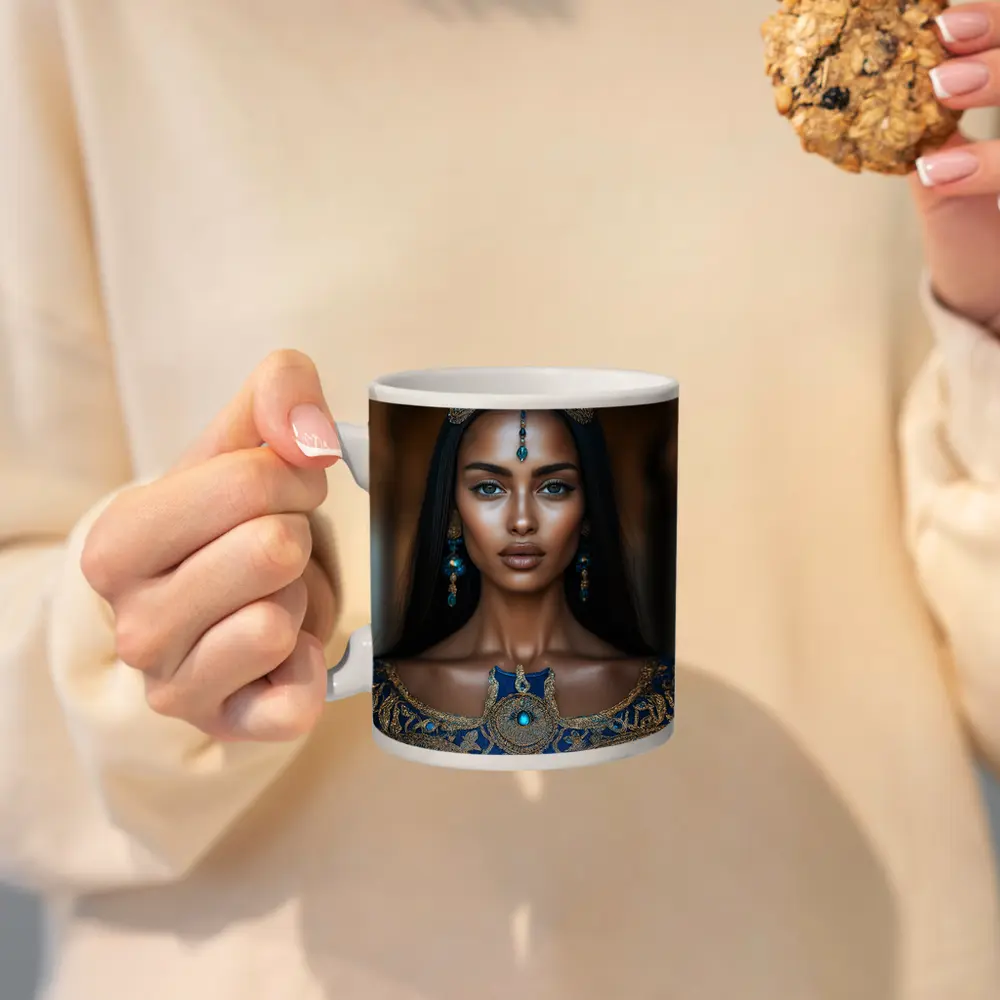 Royal Woman Blue Gold Arabian Palace Portrait – Mugs
