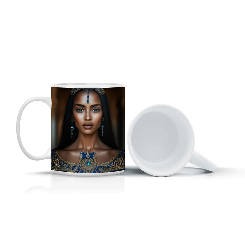 Royal Woman Blue Gold Arabian Palace Portrait – Mugs