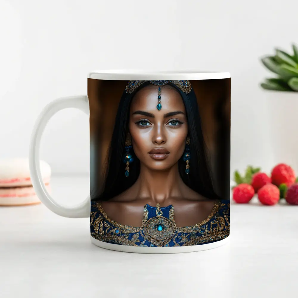 Royal Woman Blue Gold Arabian Palace Portrait – Mugs