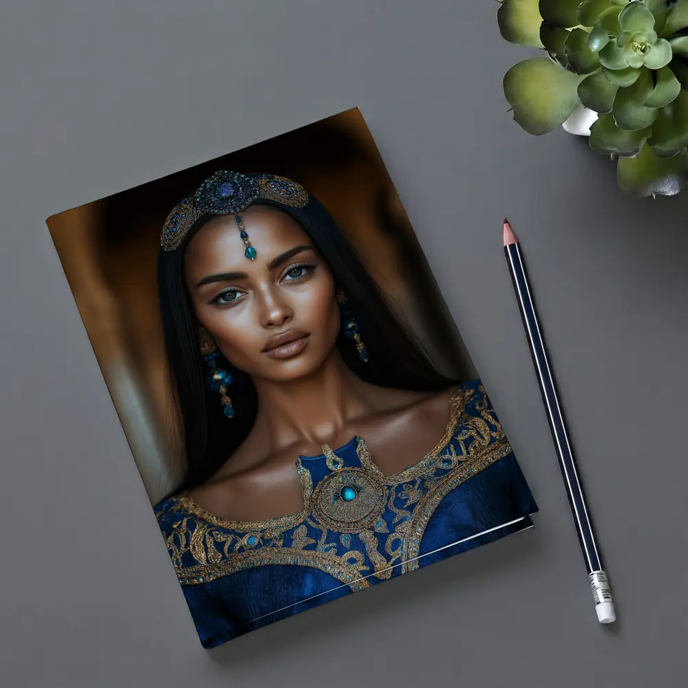 Royal Woman Blue Gold Arabian Palace Portrait – Notebooks