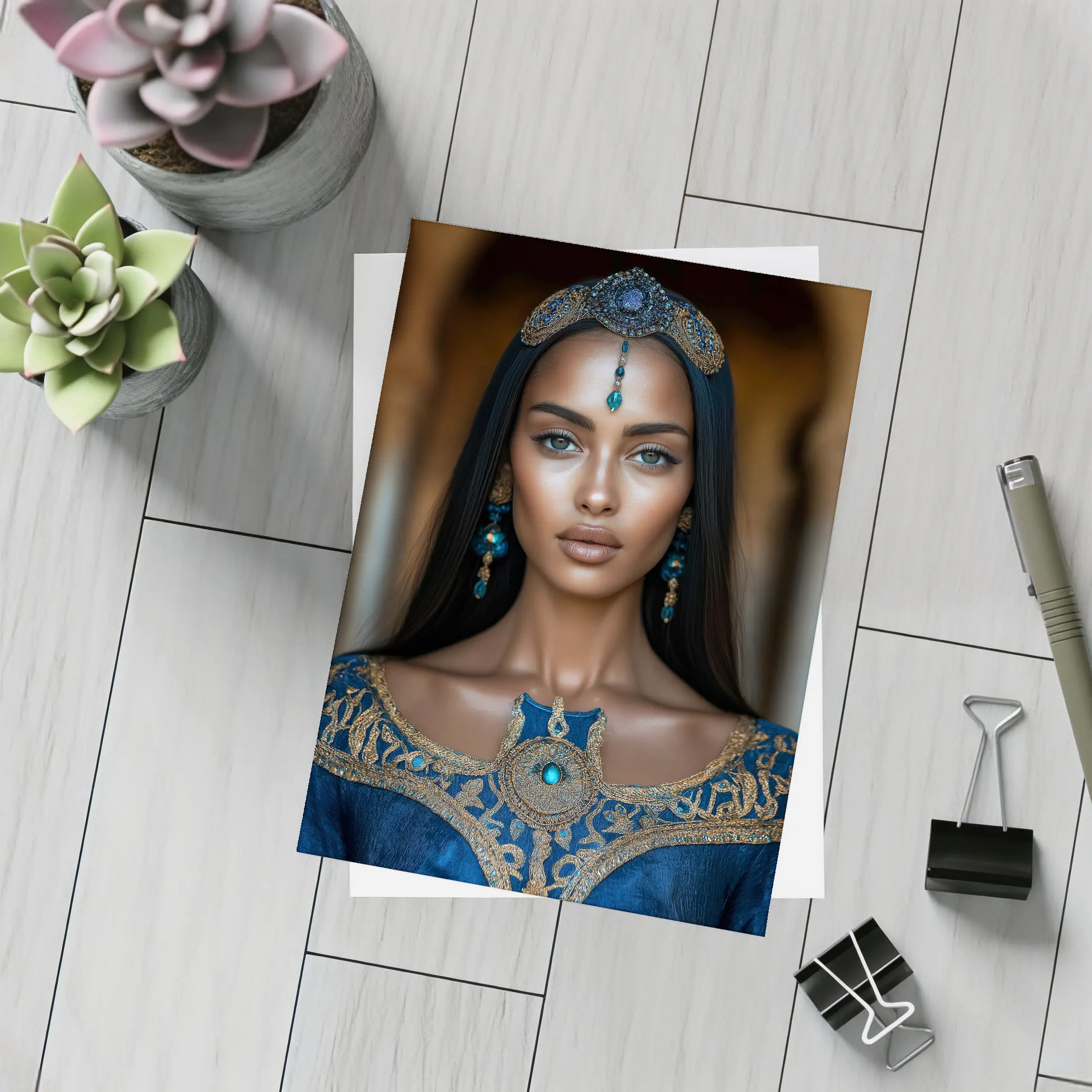 Royal Woman Blue Gold Arabian Palace Portrait – Postcards