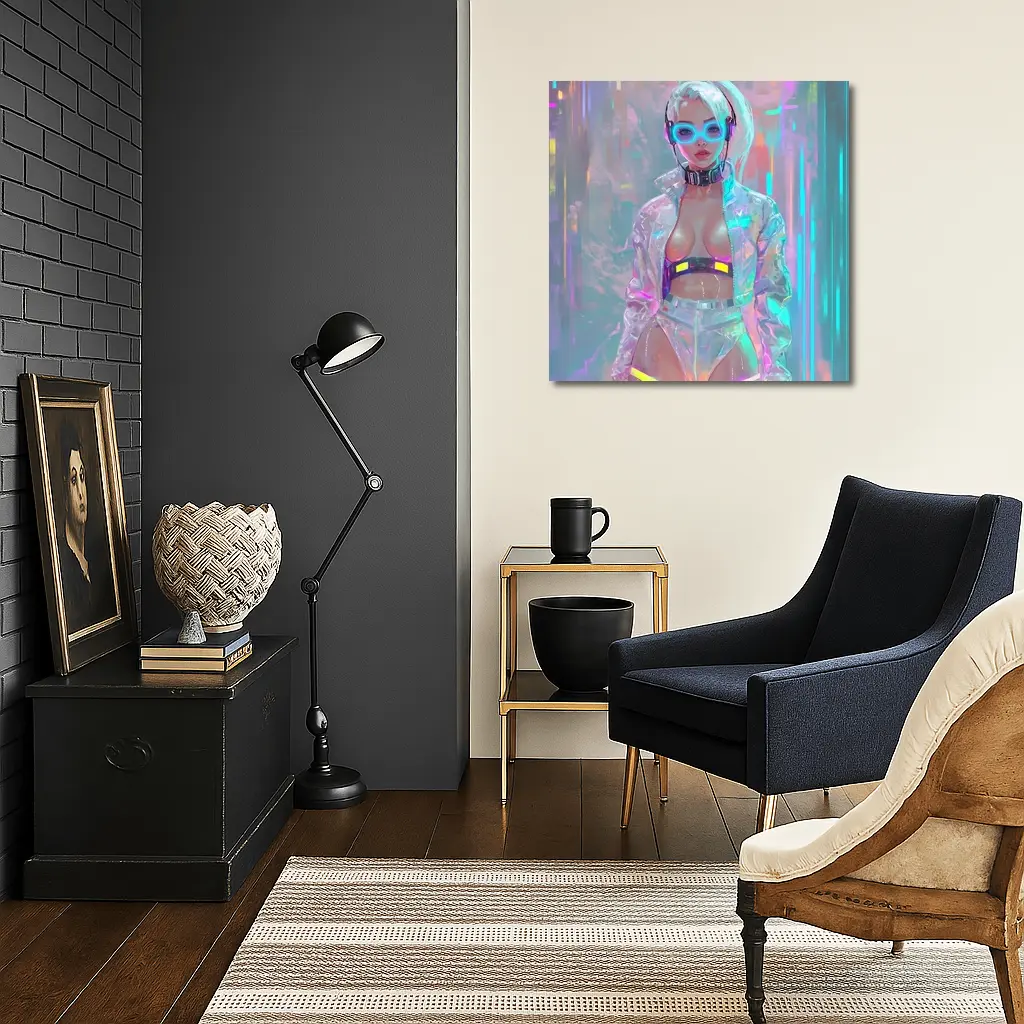 Cyberpunk Girl Neon Holographic Futuristic Art – Wall Art