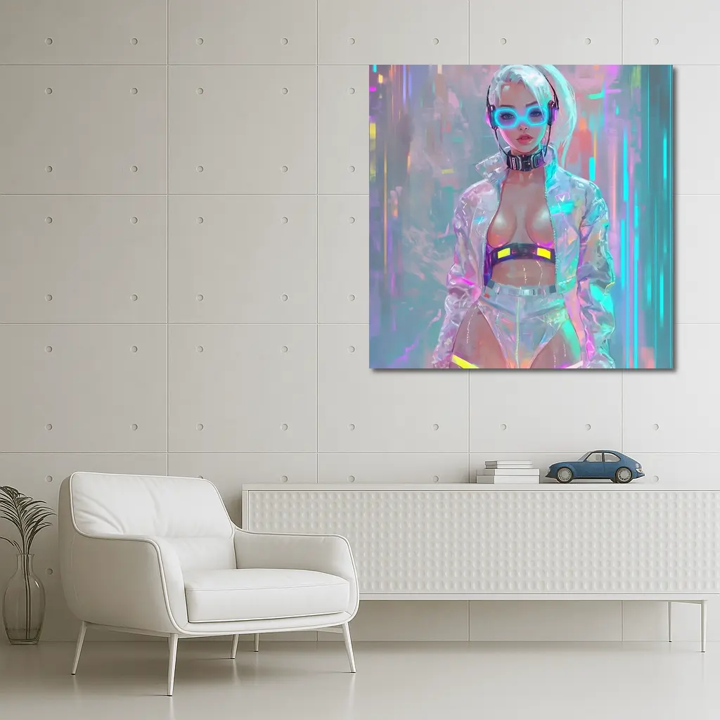 Cyberpunk Girl Neon Holographic Futuristic Art – Wall Art