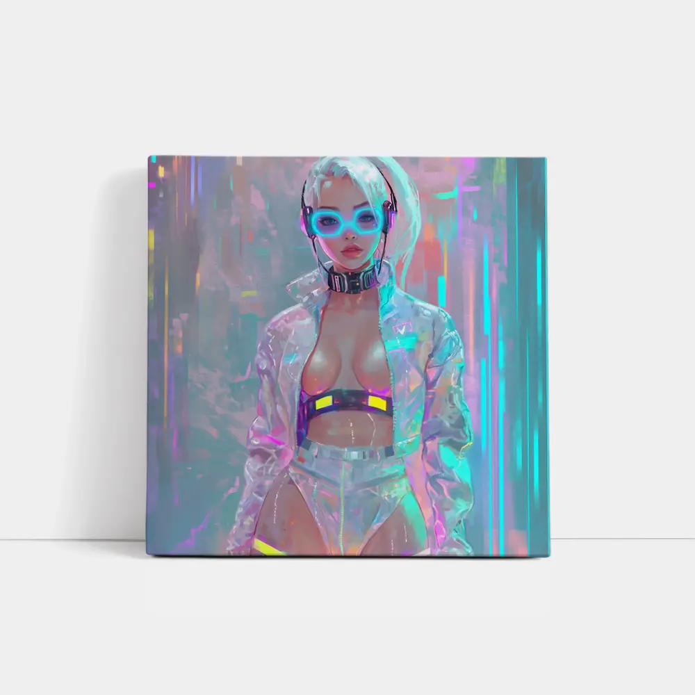 Cyberpunk Girl Neon Holographic Futuristic Art – Wall Art