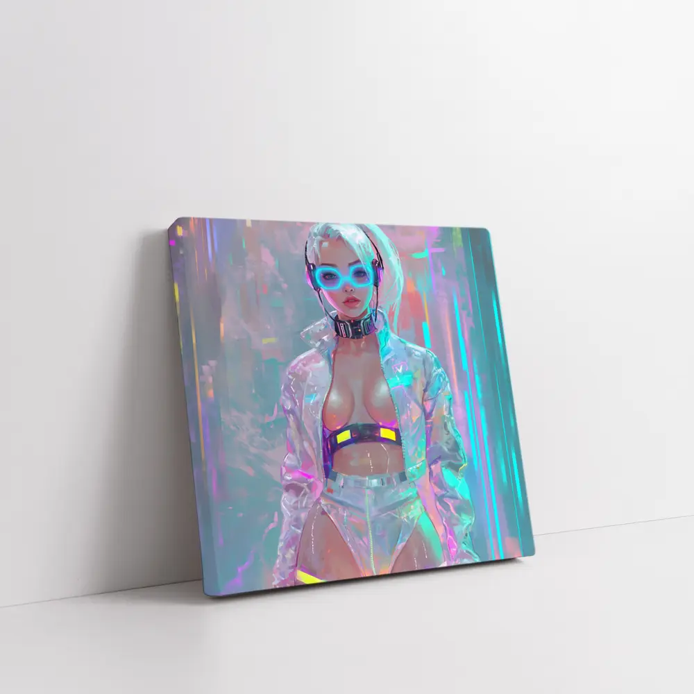 Cyberpunk Girl Neon Holographic Futuristic Art – Wall Art