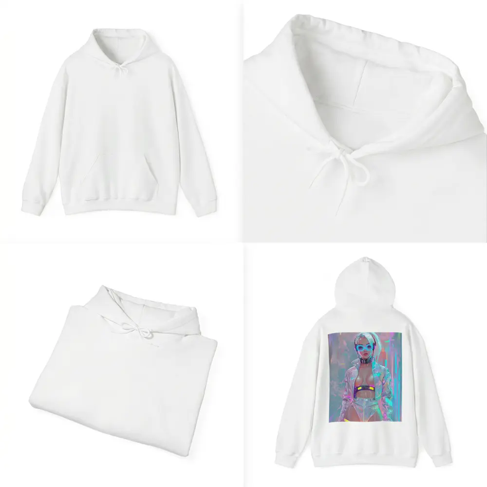 Cyberpunk Girl Neon Holographic Futuristic Art – Hoodies