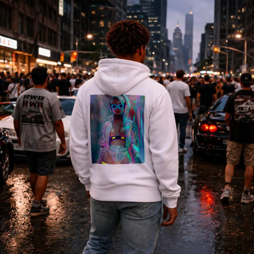 Cyberpunk Girl Neon Holographic Futuristic Art – Hoodies