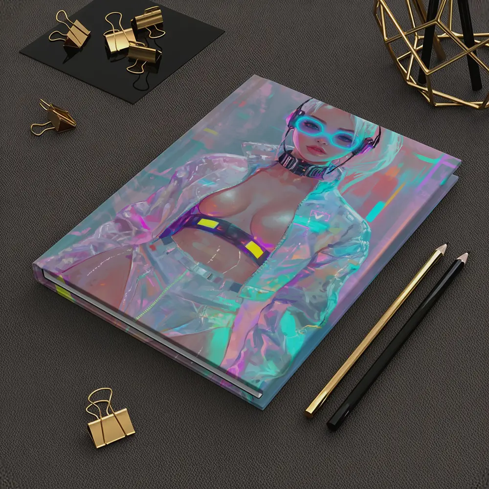 Cyberpunk Girl Neon Holographic Futuristic Art – Notebooks