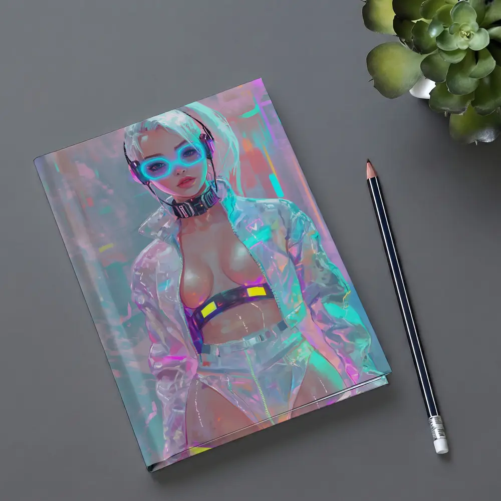 Cyberpunk Girl Neon Holographic Futuristic Art – Notebooks