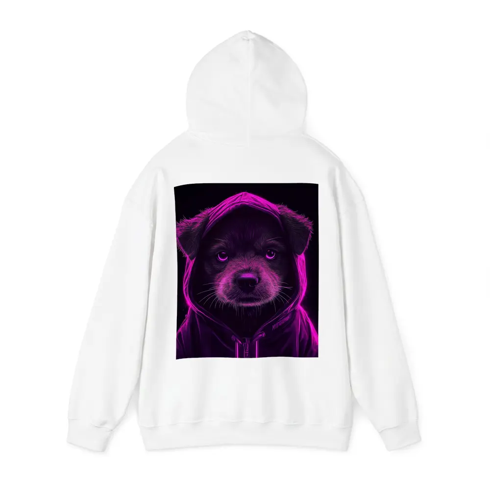 Neon Puppy Wearing Hoodie Dark Background – Hoodies