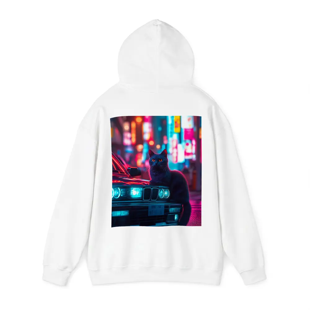 Black Cat on BMW Neon City Night – Hoodies