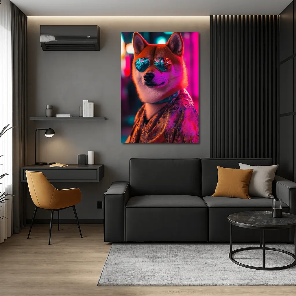 Shiba Inu Dog Sunglasses Neon City Night – Wall Art