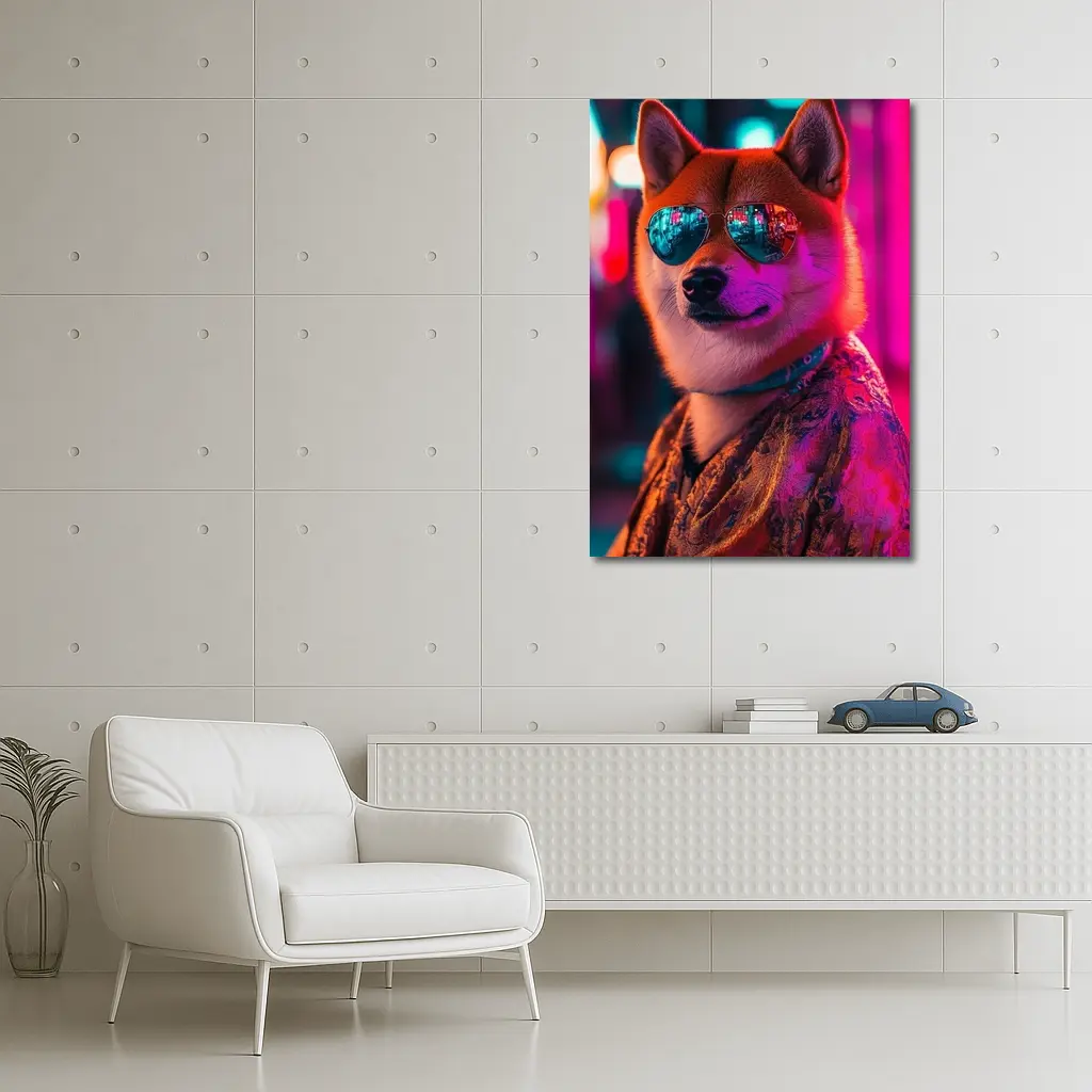 Shiba Inu Dog Sunglasses Neon City Night – Wall Art