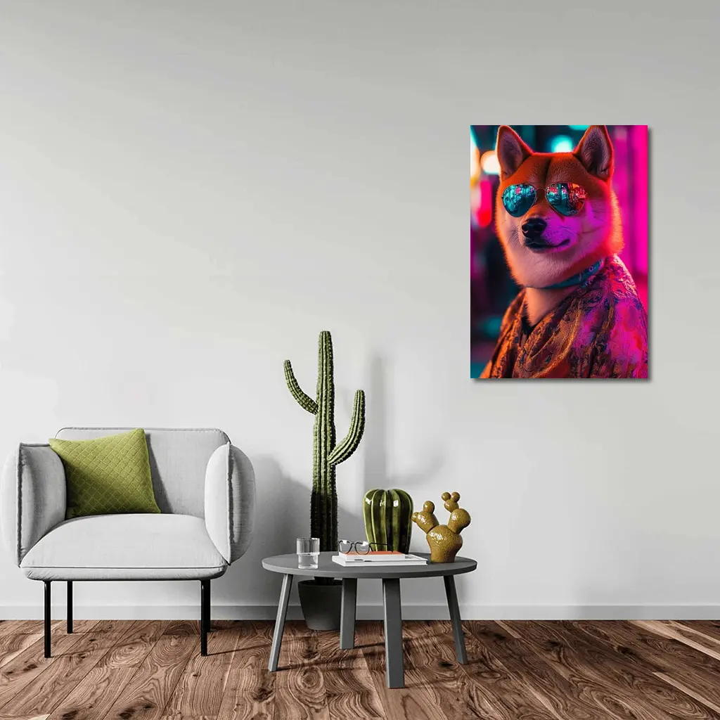 Shiba Inu Dog Sunglasses Neon City Night – Wall Art