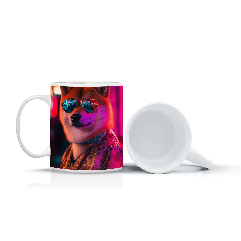 Shiba Inu Dog Sunglasses Neon City Night – Mugs