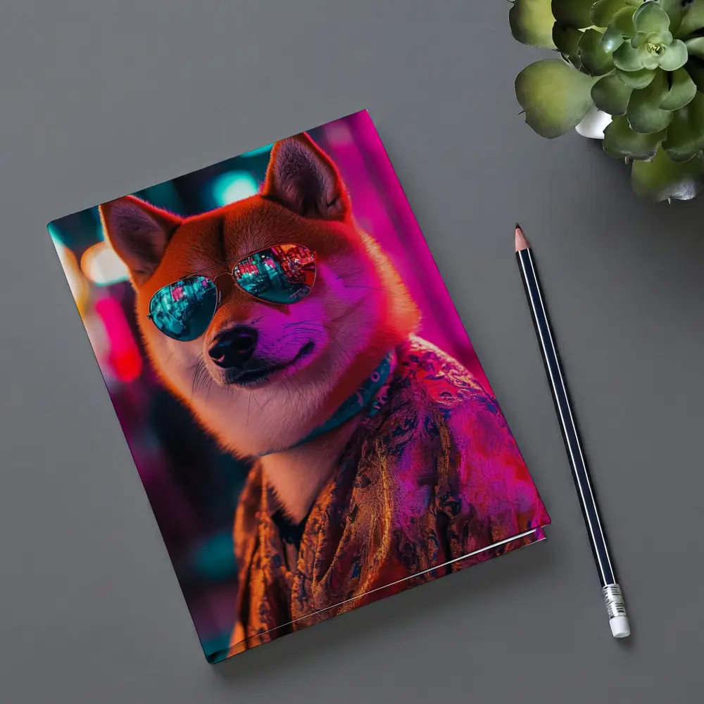 Shiba Inu Dog Sunglasses Neon City Night – Notebooks