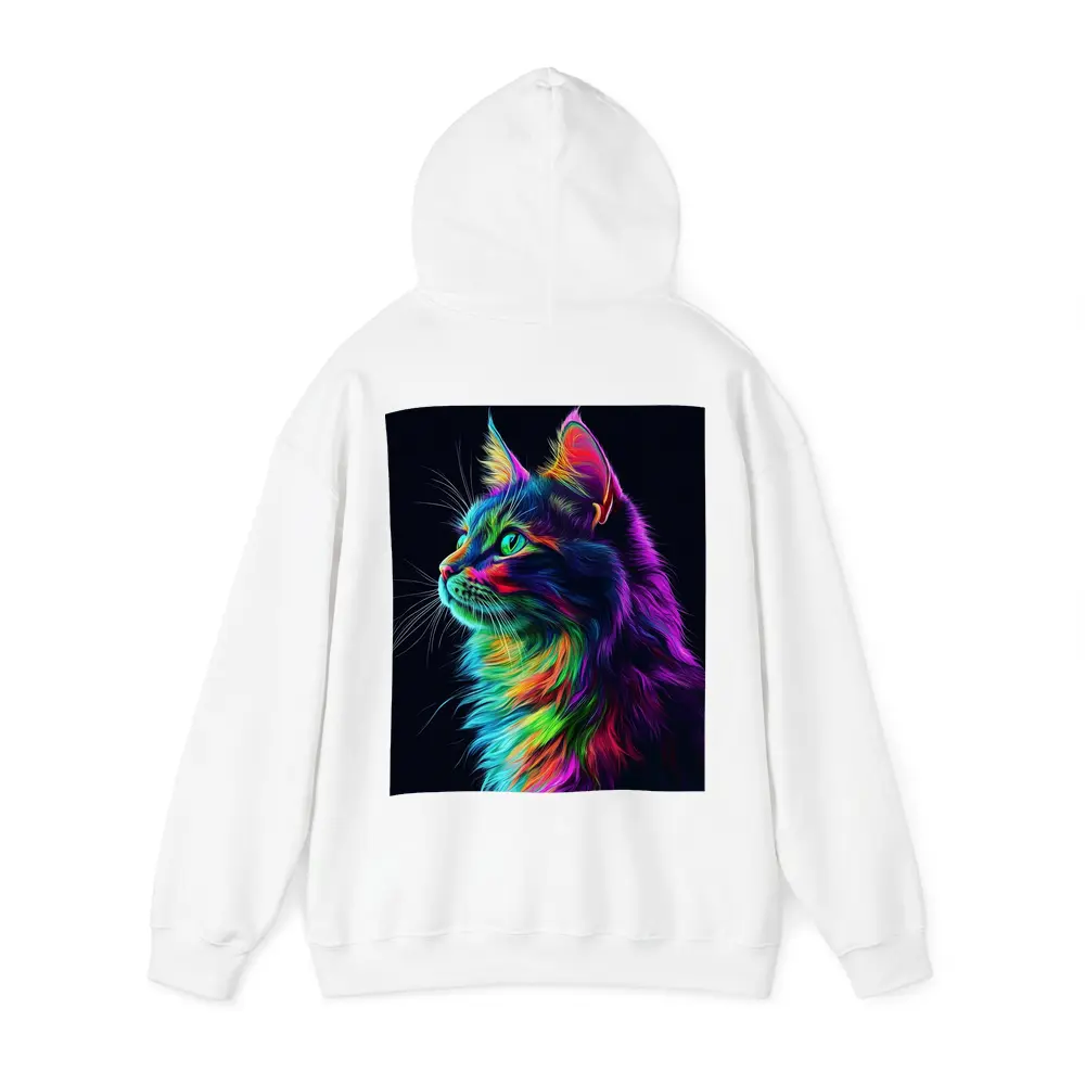 Neon Rainbow Maine Coon Cat Black Background – Hoodies