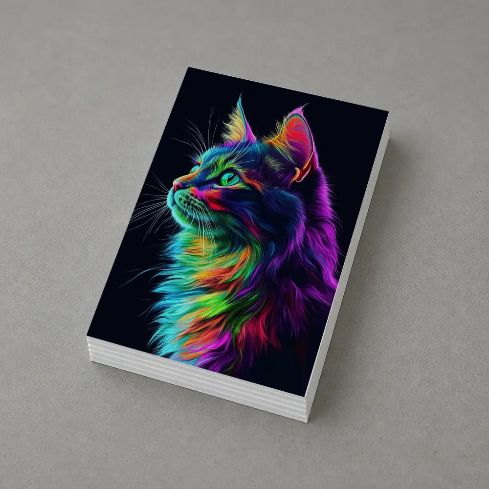 Neon Rainbow Maine Coon Cat Black Background – Postcards