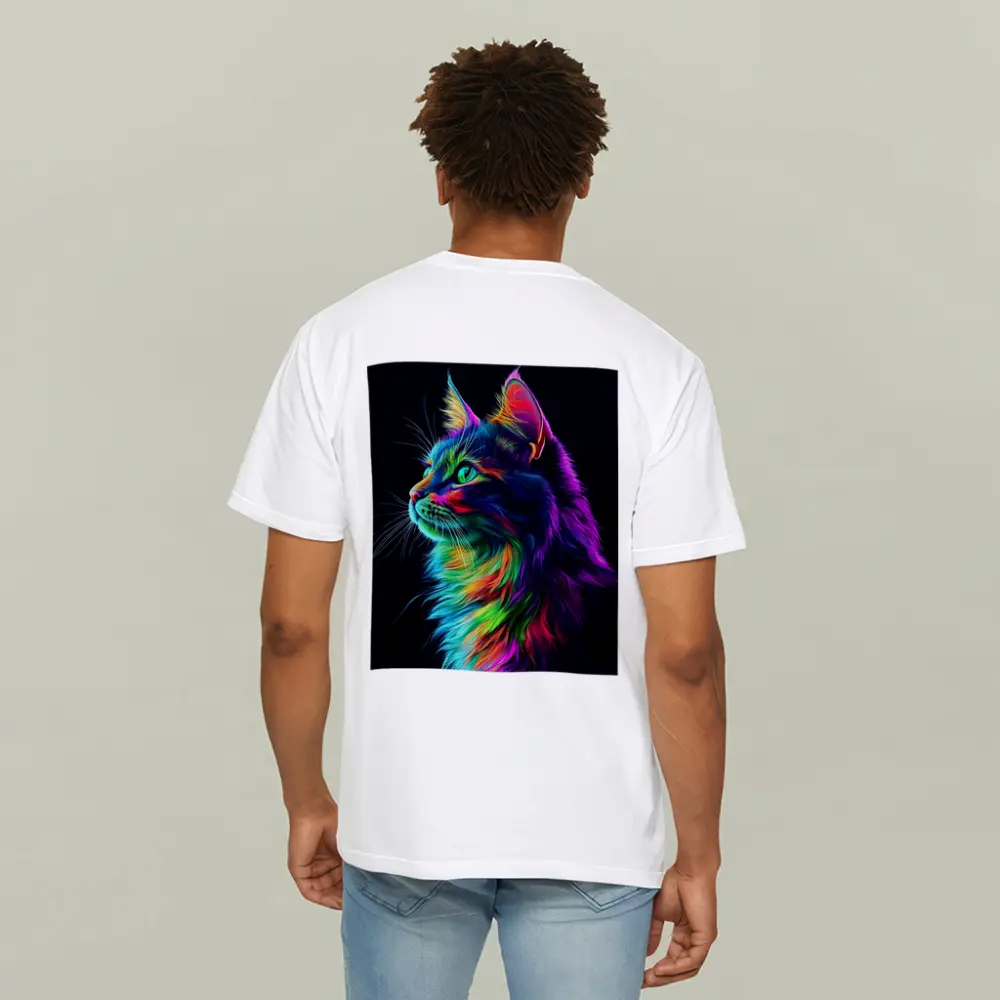 Neon Rainbow Maine Coon Cat Black Background – T-Shirts