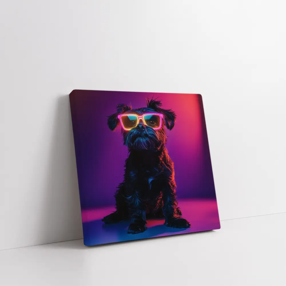 Black Affenpinscher Dog Neon Sunglasses Purple Background – Wall Art
