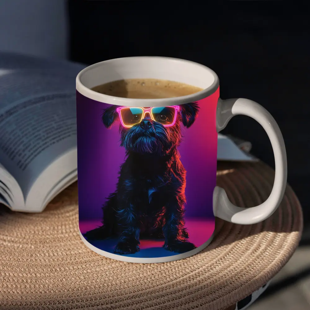 Black Affenpinscher Dog Neon Sunglasses Purple Background – Mugs