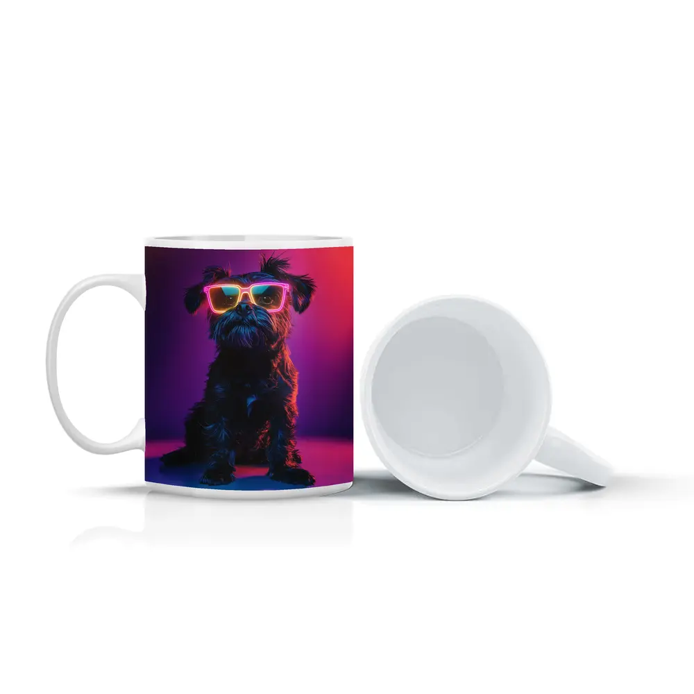 Black Affenpinscher Dog Neon Sunglasses Purple Background – Mugs