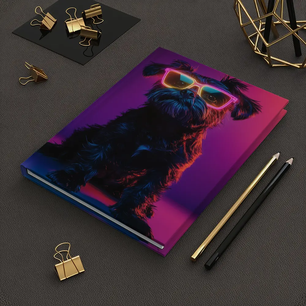 Black Affenpinscher Dog Neon Sunglasses Purple Background – Notebooks