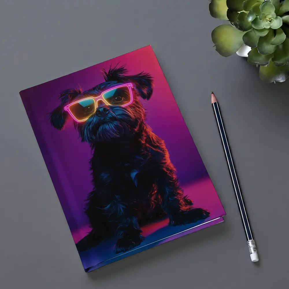 Black Affenpinscher Dog Neon Sunglasses Purple Background – Notebooks