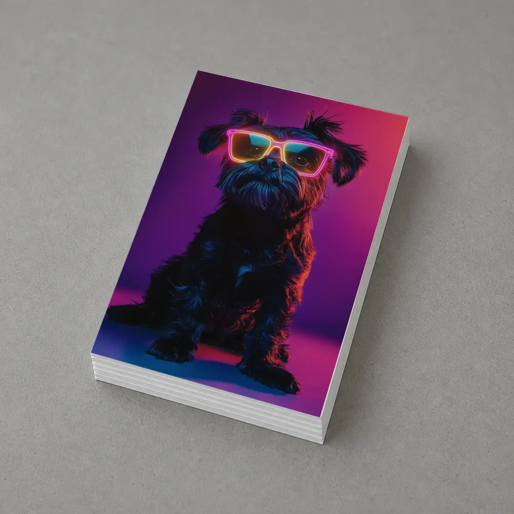 Black Affenpinscher Dog Neon Sunglasses Purple Background – Postcards
