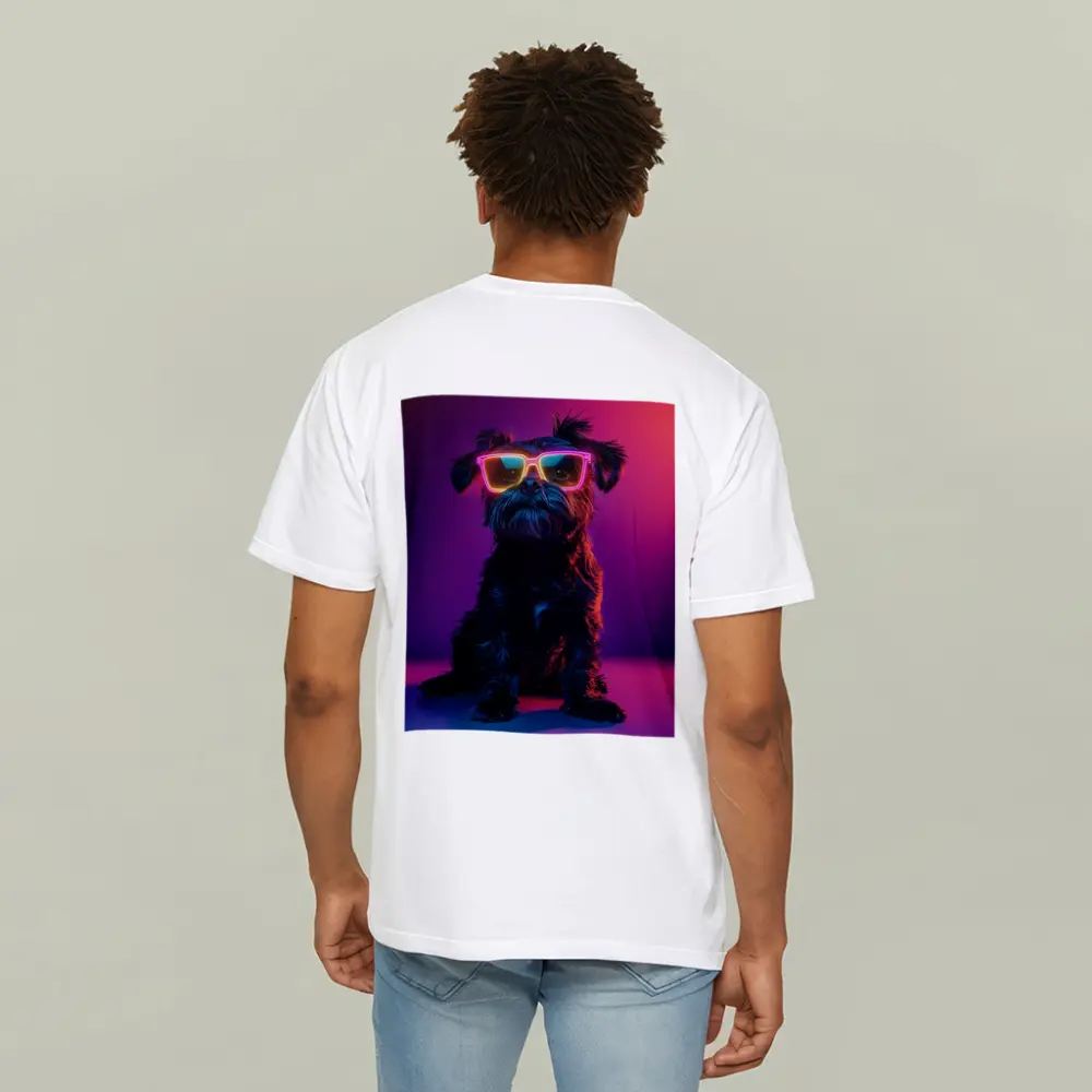 Black Affenpinscher Dog Neon Sunglasses Purple Background – T-Shirts