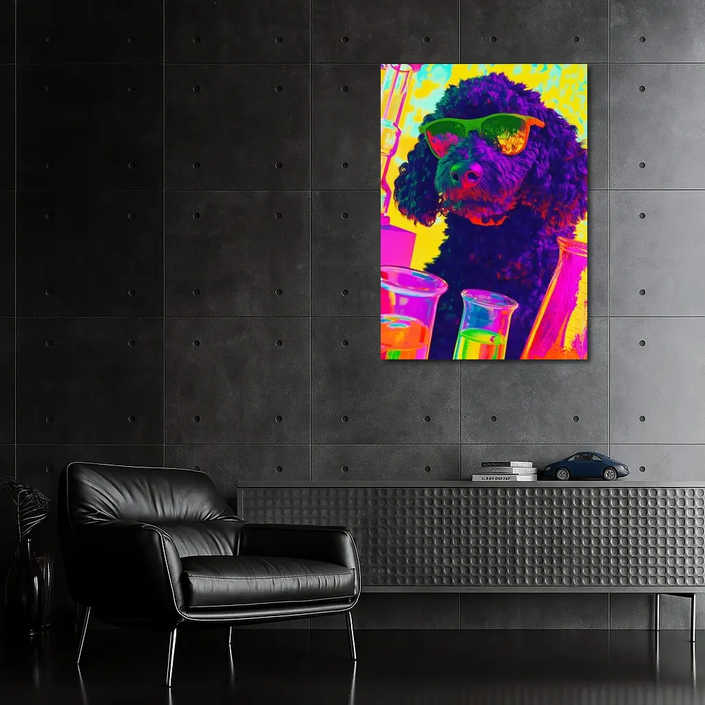 Poodle Dog Scientist Neon Pop Art – Wall Art