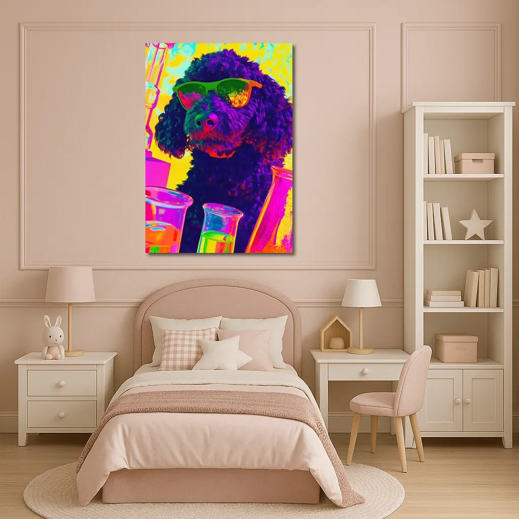 Poodle Dog Scientist Neon Pop Art – Wall Art