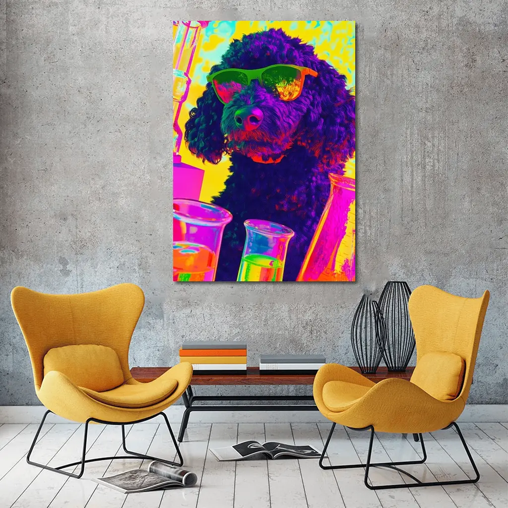 Poodle Dog Scientist Neon Pop Art – Wall Art