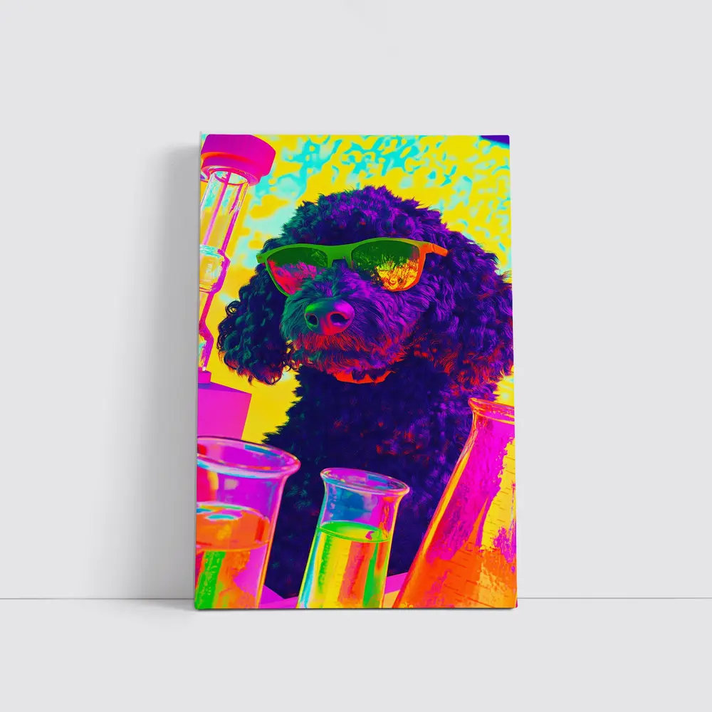 Poodle Dog Scientist Neon Pop Art – Wall Art