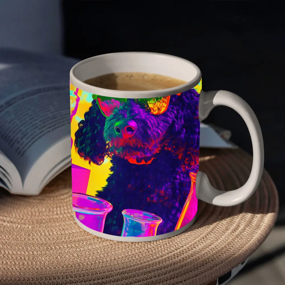 Poodle Dog Scientist Neon Pop Art – Mugs