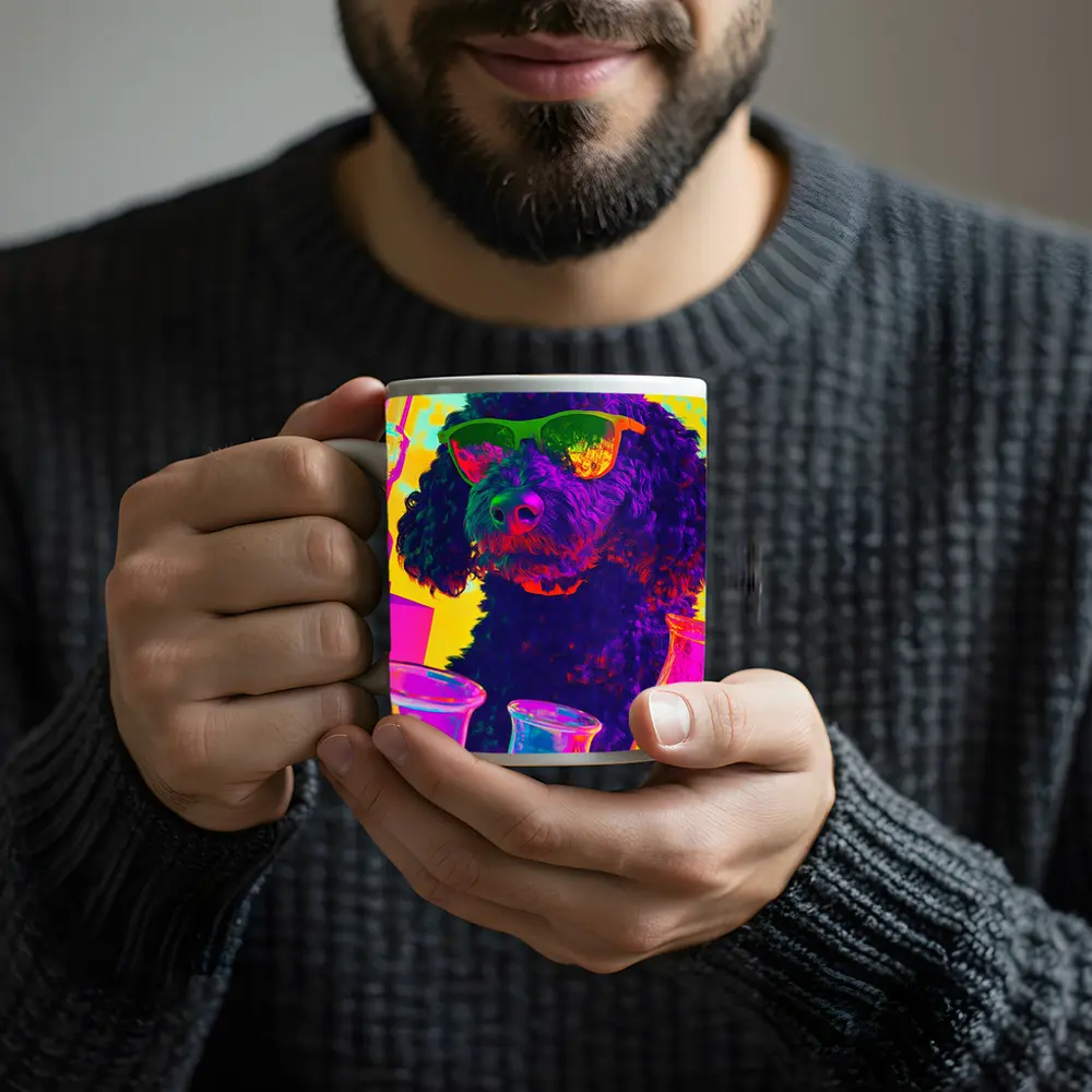 Poodle Dog Scientist Neon Pop Art – Mugs