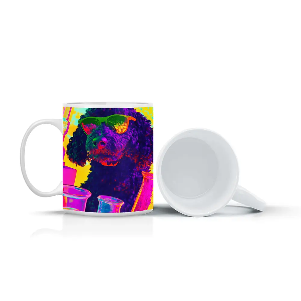 Poodle Dog Scientist Neon Pop Art – Mugs