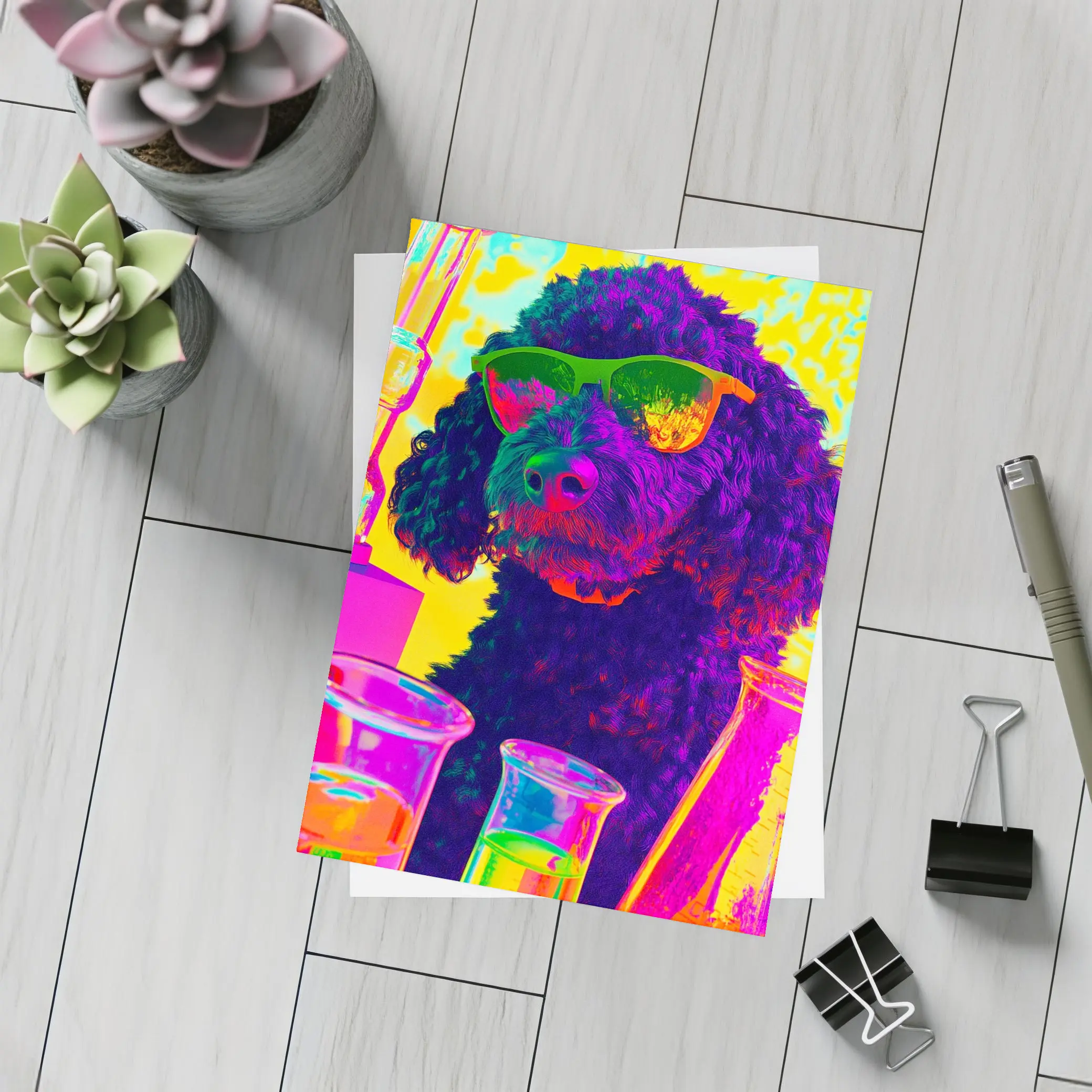 Poodle Dog Scientist Neon Pop Art – Postcards