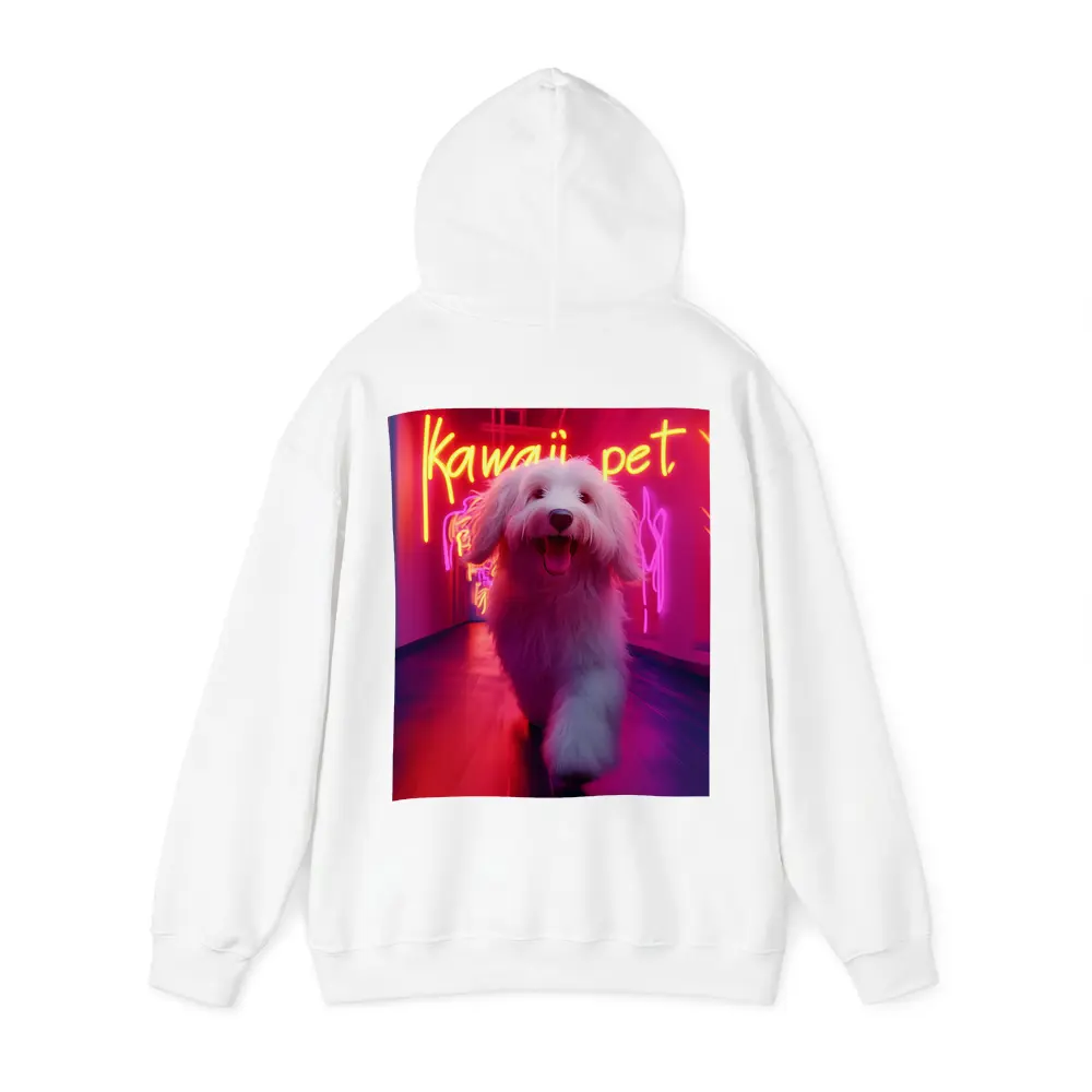Fluffy White Dog Neon Kawaii Pet Hallway – Hoodies