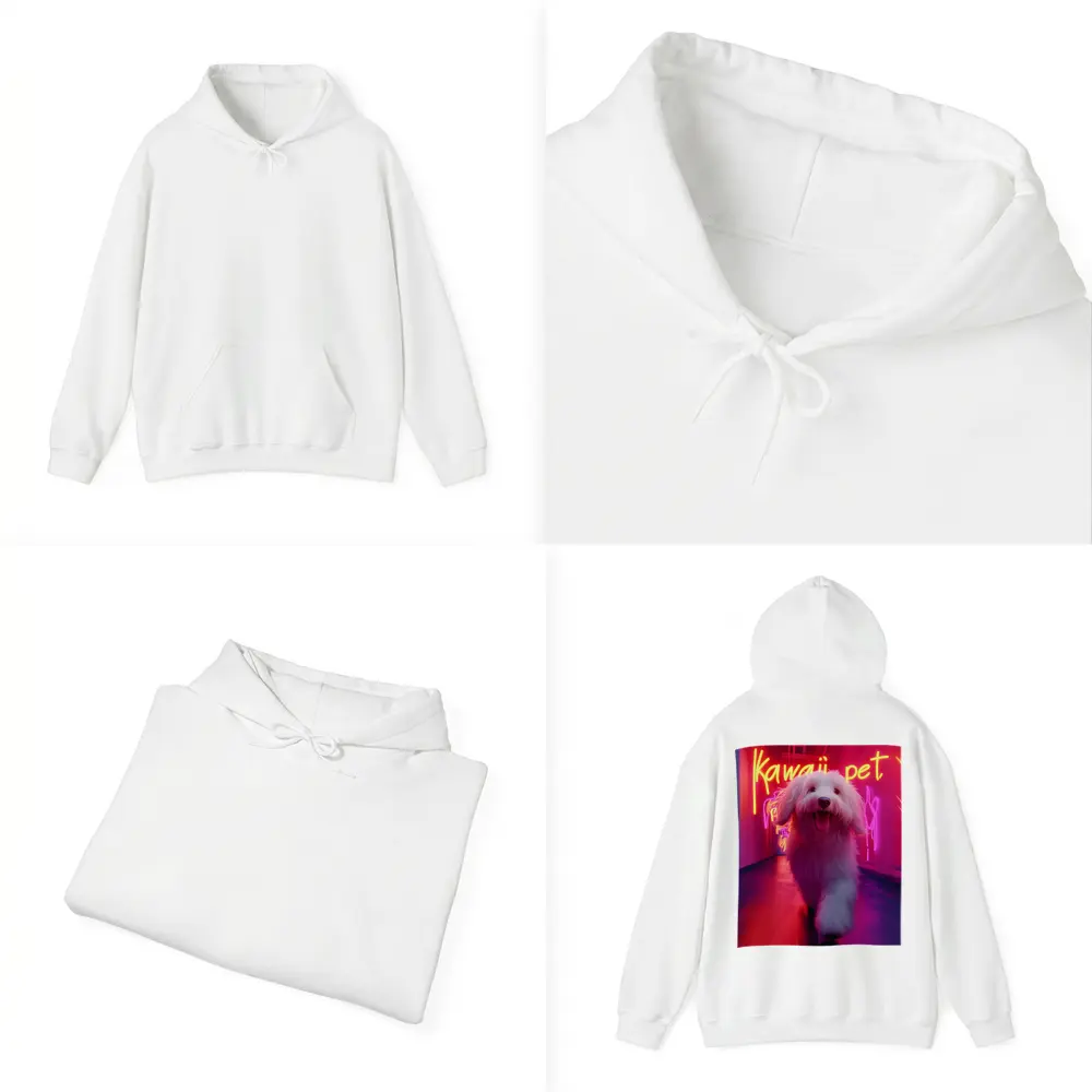 Fluffy White Dog Neon Kawaii Pet Hallway – Hoodies