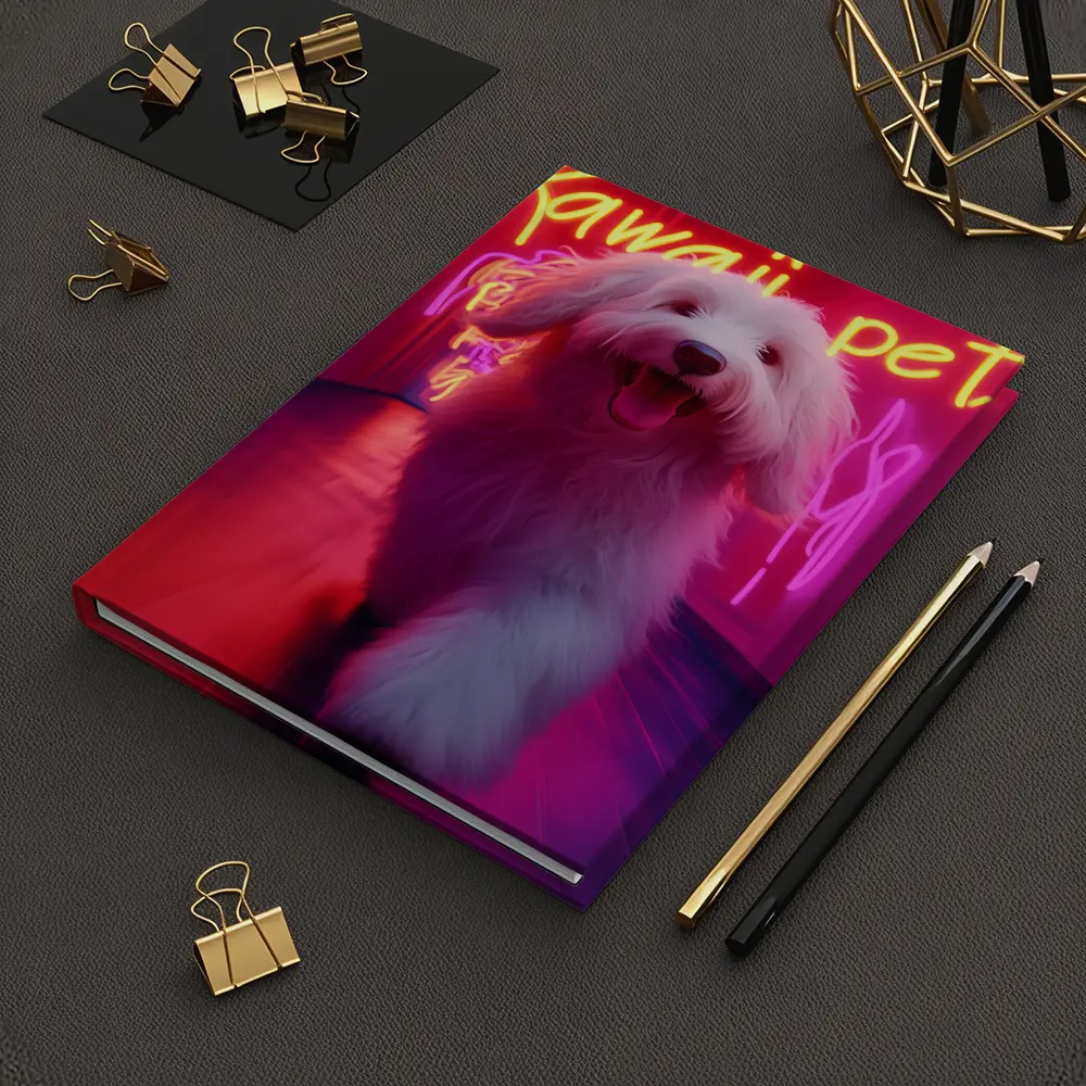 Fluffy White Dog Neon Kawaii Pet Hallway – Notebooks