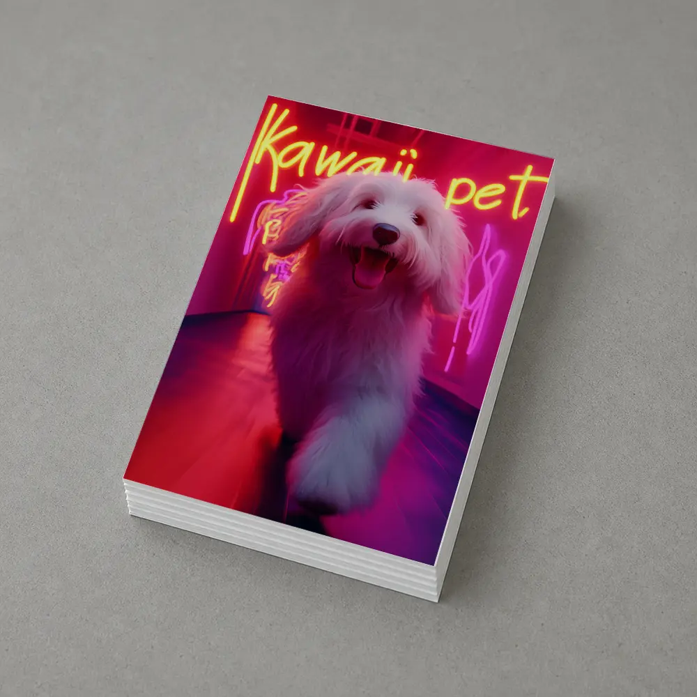 Fluffy White Dog Neon Kawaii Pet Hallway – Postcards