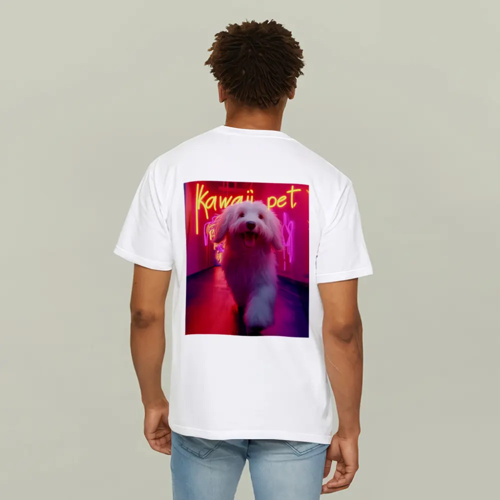 Fluffy White Dog Neon Kawaii Pet Hallway – T-Shirts