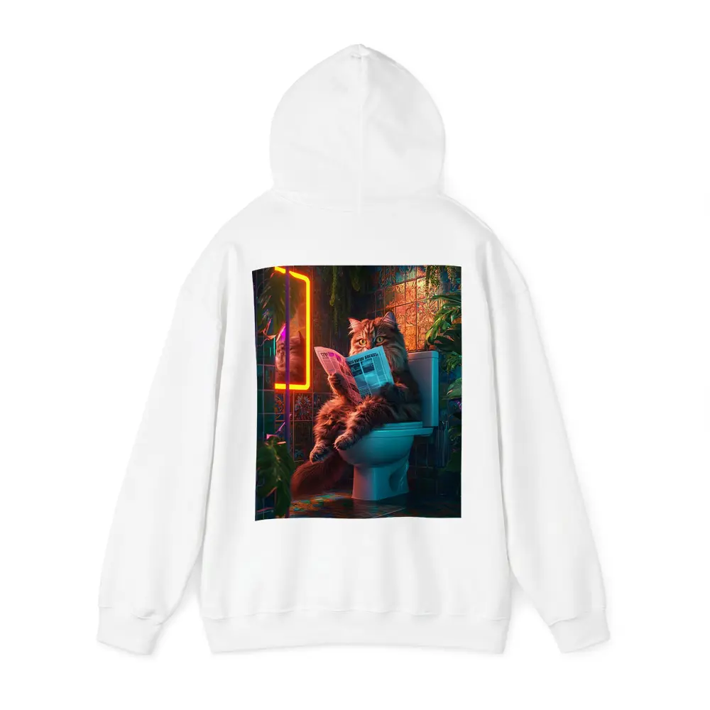 Fluffy Cat Reading Newspaper Neon Bathroom – Hoodies