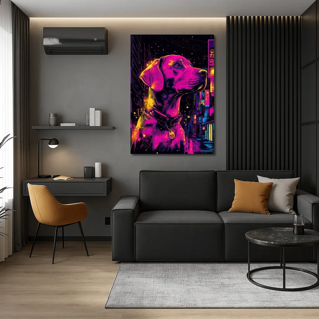 Labrador Dog Neon Cyberpunk City Night – Wall Art