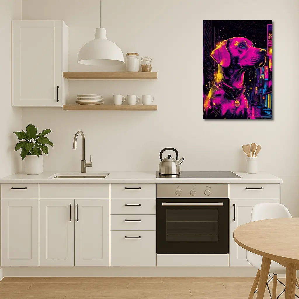 Labrador Dog Neon Cyberpunk City Night – Wall Art