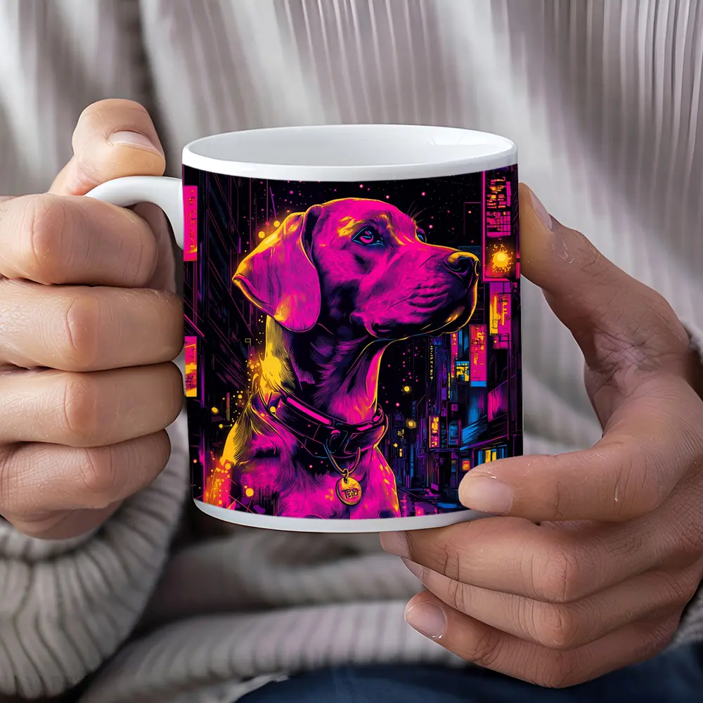 Labrador Dog Neon Cyberpunk City Night – Mugs