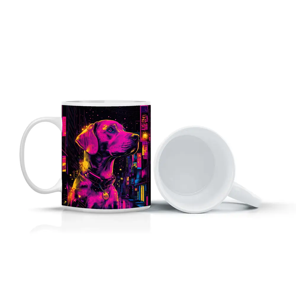 Labrador Dog Neon Cyberpunk City Night – Mugs